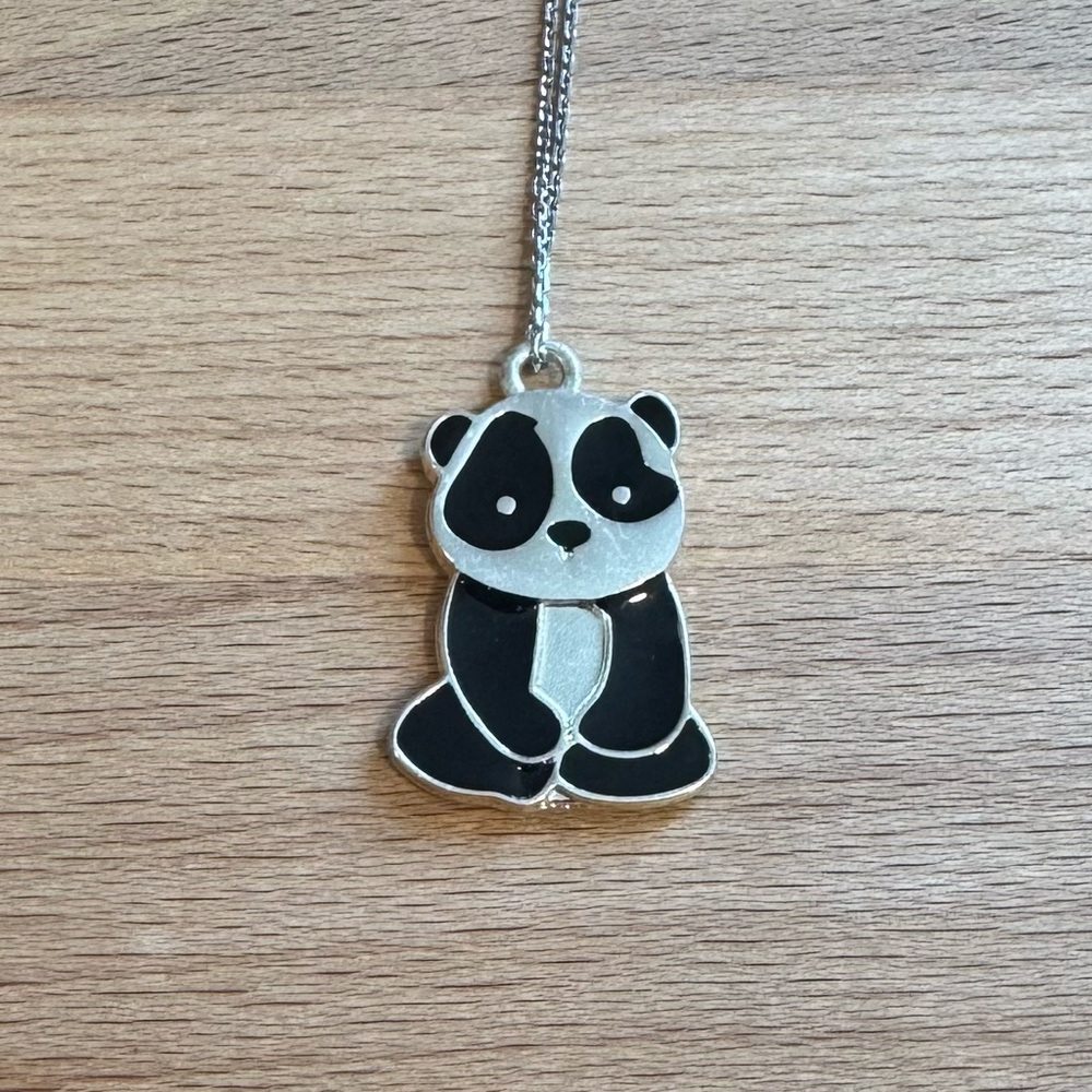 Black & Silver Colored Panda Necklace - 15" long chain & 1" Panda Pendant